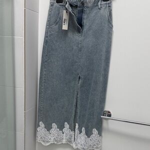 Denim Skirt with Lace Hem